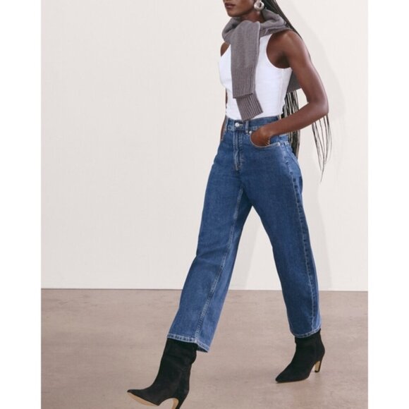 NWT EVERLANE The Way High Jeans Long Wide Leg Indigo Dark Blue 27 Long L - Picture 2 of 11